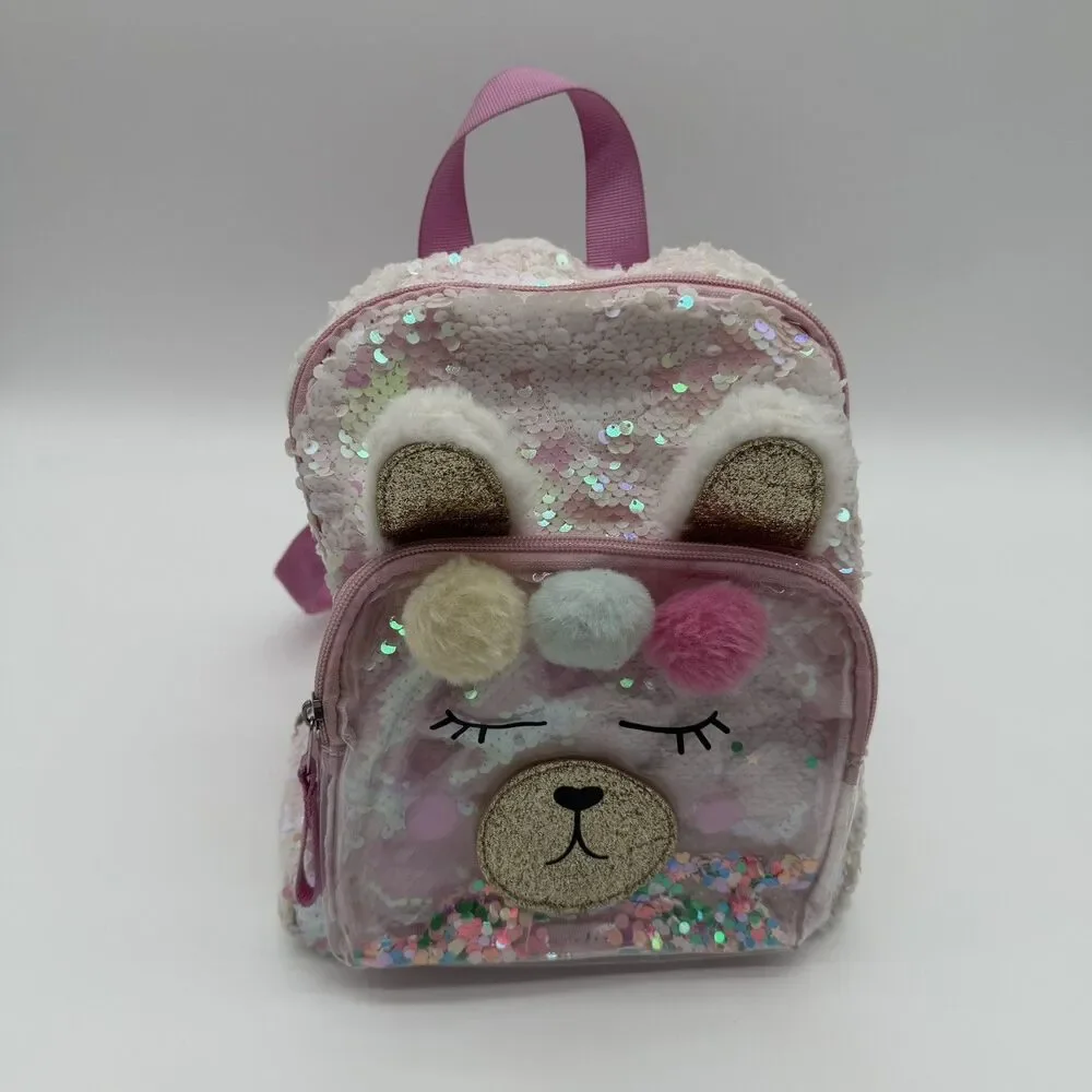 Cat & Jack girls Sequin Llama Mini Backpack Sparkles Pink sequin & fabric straps